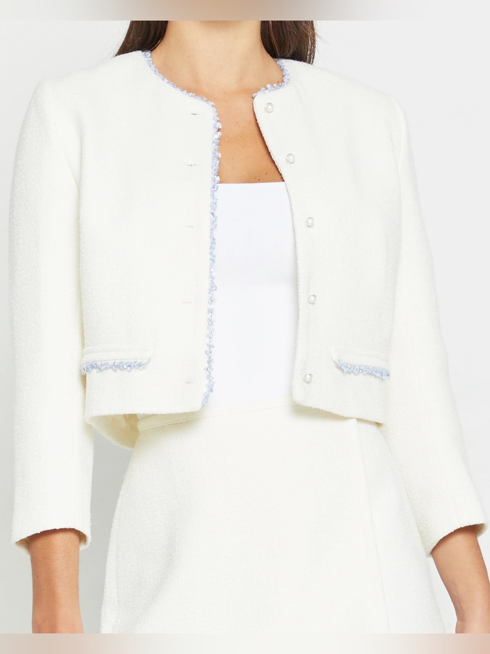 White tweed skirt suit set - Picture 5 of 16